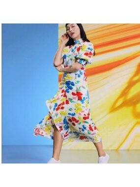 NWT RIXO White High Neck Floral Print Spring/Summer Dress
